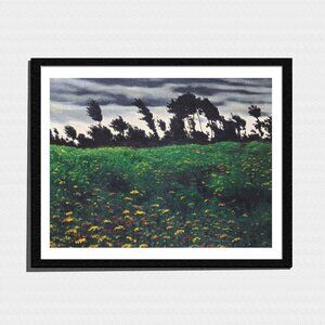 Art Print, Stormy Country Meadow Landscape